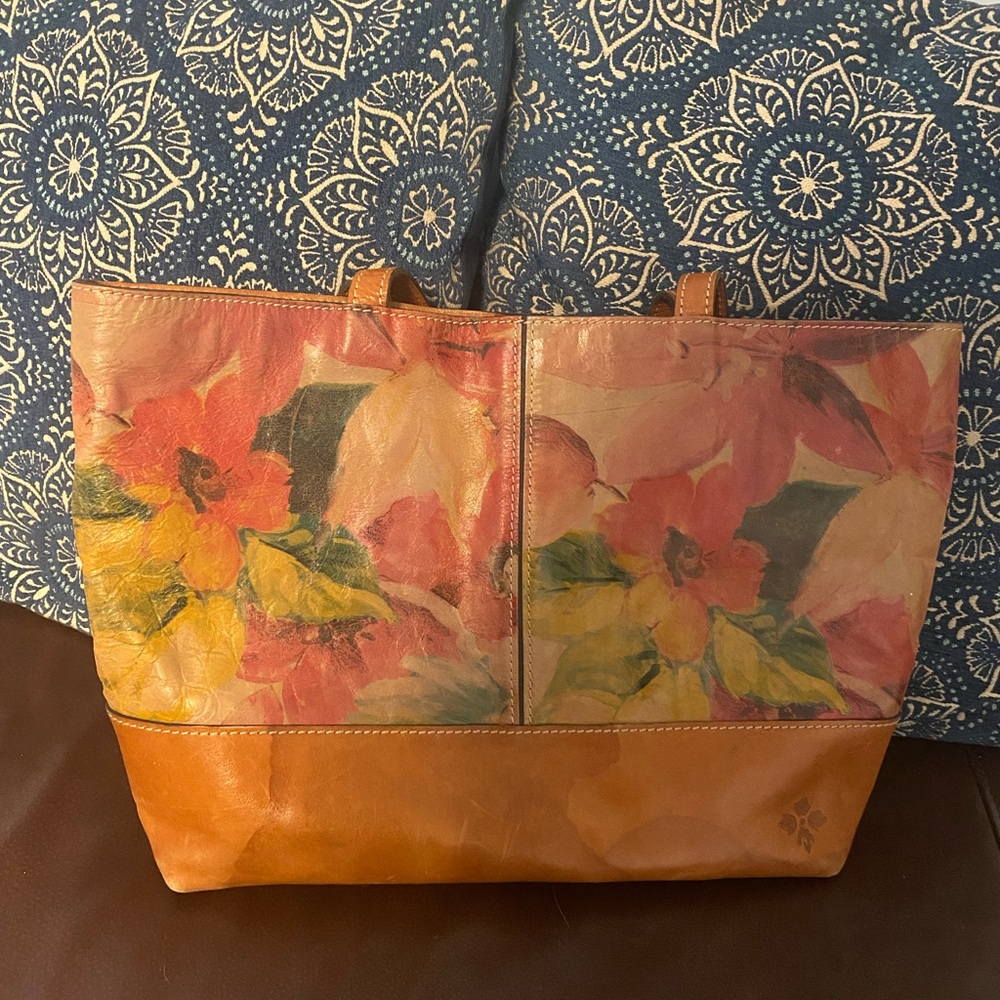 Patricia Nash Floral Leather Tote - Orange and Yellow